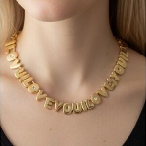 NWT | Anthropologie “I Love You” Gold Tone Statement Necklace  | Valentine Chic